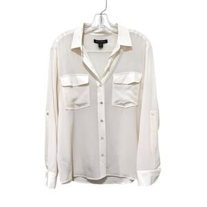 Tommy Bahama Blouse Womens Large Cream  100% Silk Button Front Shirt Top Blouse